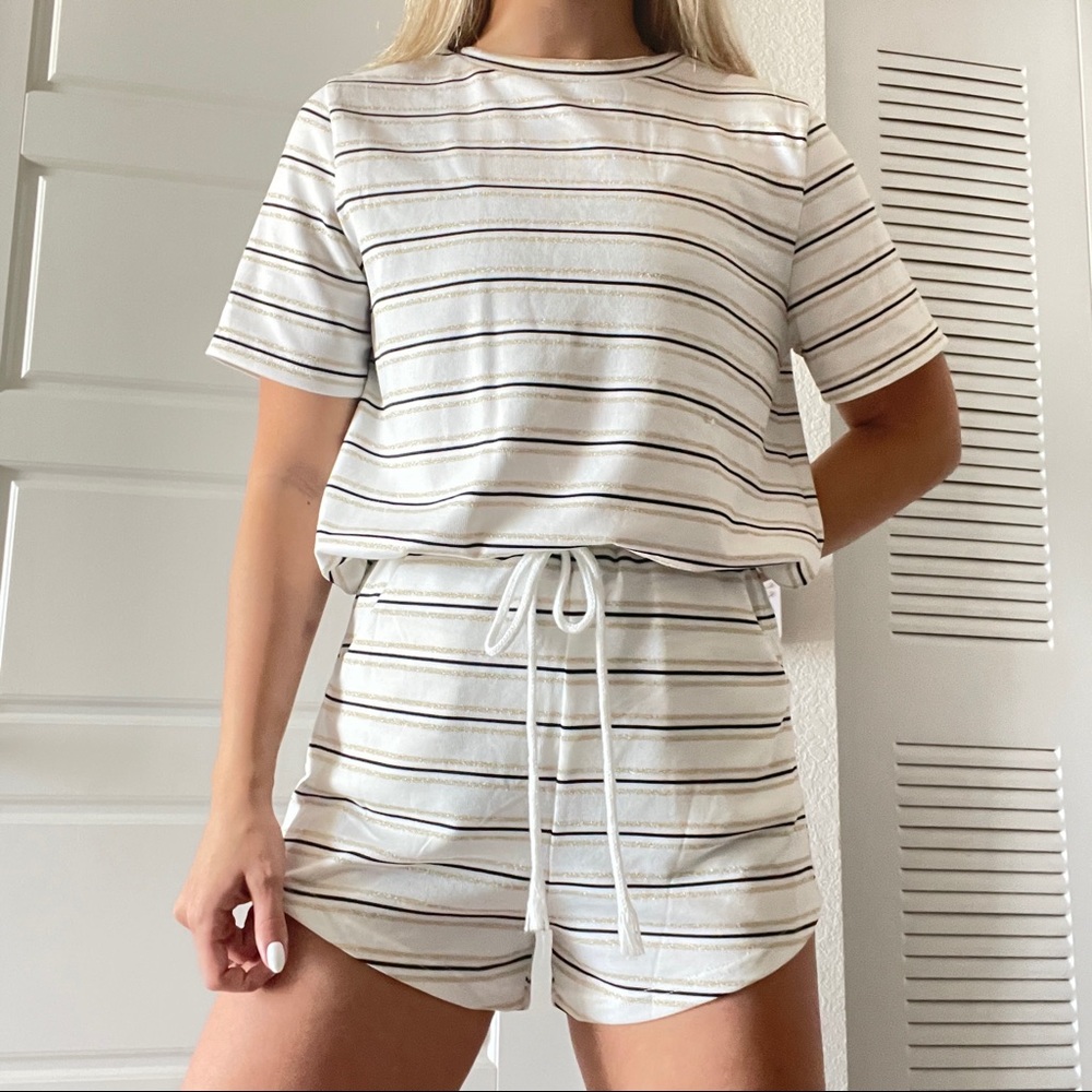 Sabo Skirt Short and Shirt Set w/ gold detail